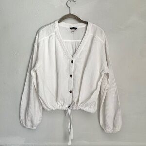 Supplies by Union Bay Gauze Blouse with tie waist & puff sleeves
